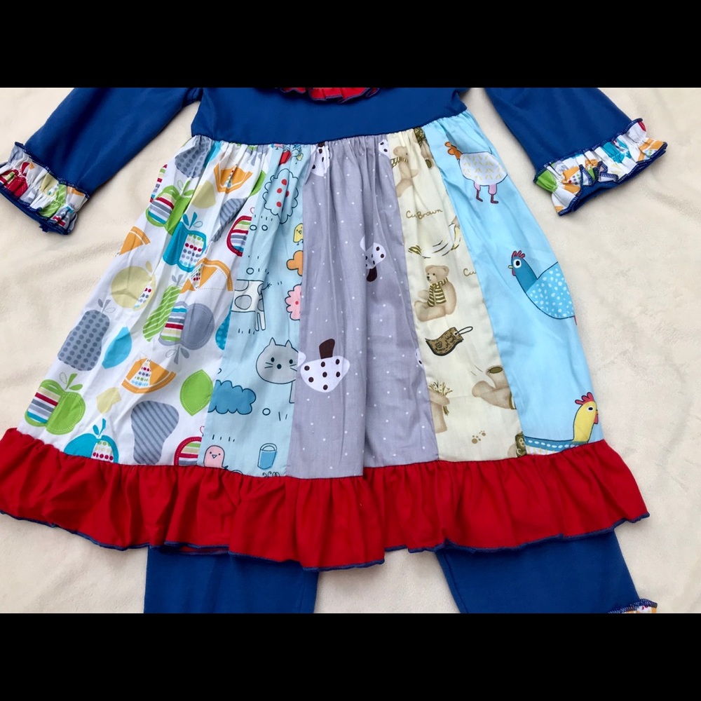 NWT Chicken Patchwork Blue Boutique Set - Picture 3 of 6